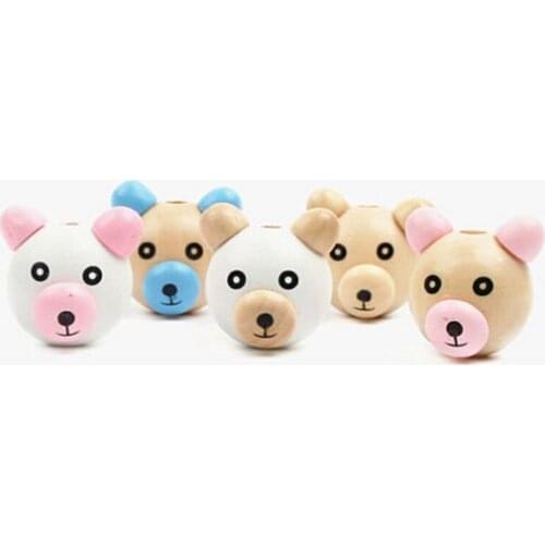 DIY 10pcs Wood Beads Wooden 3D Bear Ball Pacifier Clip Jewelry for Children Kid