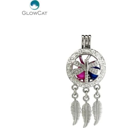 K709 5pcs/lot Silver Alloy beaty Dream Catcher dragonfly leaf Pearl Cage Pendant Fairytale Party Essential Oil Diffuser Locket