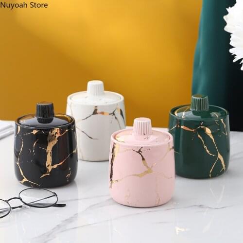 Nordic Light Luxury Ceramic Cotton Swab Box Household Mini Storage Jar Decoration Living Room Toothpick Holder Storage Jar