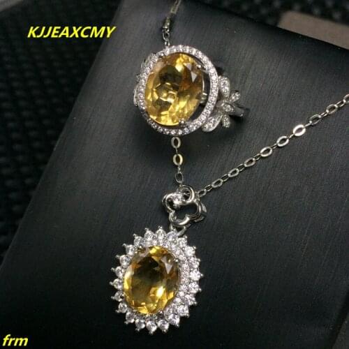 KJJEAXCMY Fine jewelry, 925 Sterling Silver Inlay Large Citrine Citrine Ring Pendant Set