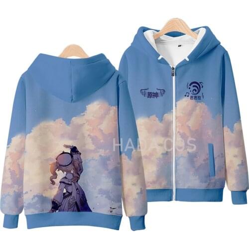 Genshin Impact Cosplay Costume Fischl Barbara Keqing Ningguang Hutao Unisex 3D Hoodie Zipper Hooded Sweatshirt Casual Fashion