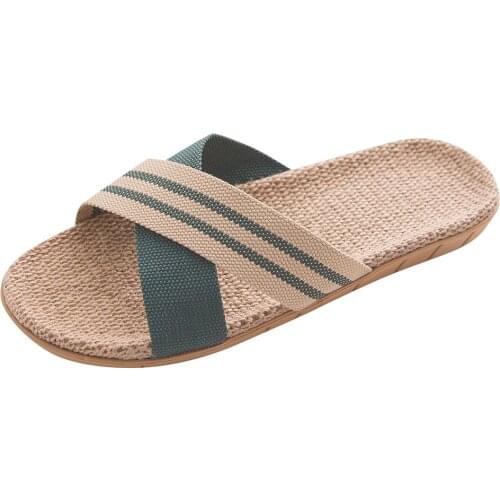 Mens Fashion Anti-slip Linen Home Indoor Open Toe Flat Shoes Beach Slippers