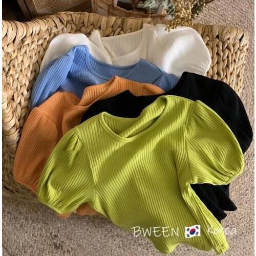 2021 new arrival girls summer puff sleeve casual cotton kids t-shirt