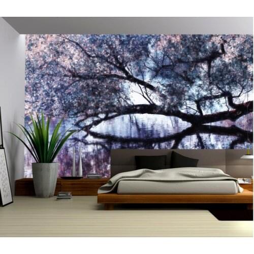 Living room bedroom TV backdrop wallpaper roll size 3D Spring cherry tree japanese wall paper mural 3d