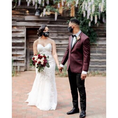Jacket+Pants) Handsome Burgundy 2 Piece Groom Tuexdos For Wedding Formal Prom Suit Party Evening Blazer Custom Made
