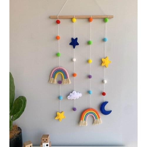 Rainbow Photo Display Holder with Pompom Girls Hair Bow Clips Storage Hanger Wall Hanging Toys Nursery Baby Girl Room Decor