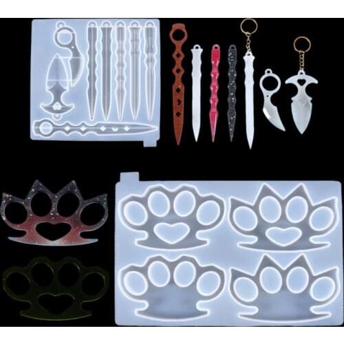 DIY Crystal Epoxy Resin Mold Ring Set Keychain Cat Claw Defense Cat Skeleton Mirror Silicone Mold