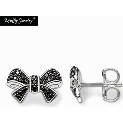 Black Bow Stud Earrings,Europe Style Glam Fashion Good Jewerly For Women,2017 Gift In 925 Sterling Silver,Super Deals