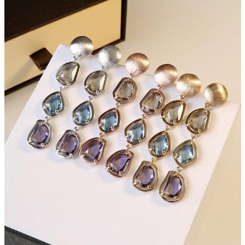 Gold Color Irregular Shape Candy Crystal Stone Dangle Earrings Crystal Purple Blue Drop Earring Women Wedding Party Fine Jewelry