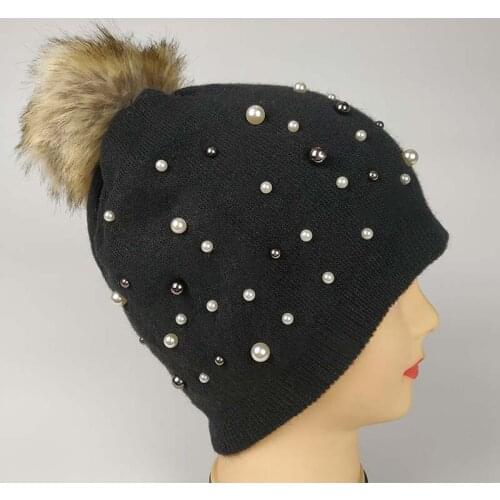 High Quality Knitted Cashmere Winter Hats for Women Girls Faux Fur Pompom Solid Color Hat Elegant Female Autumn Casual Beanies