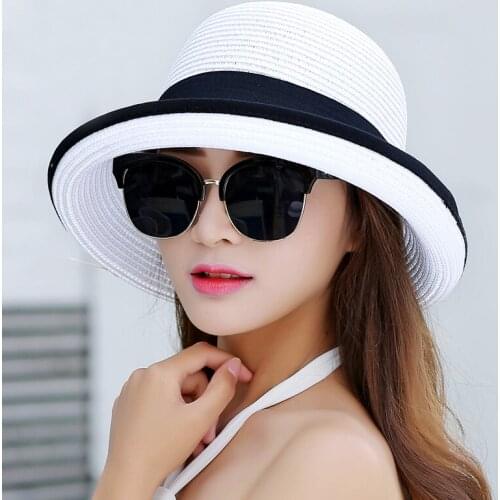 2021 wholesale sunscreen dome straw hat boatman girl big brimmed hat grid summer hats for women kids and beach flat panama hats