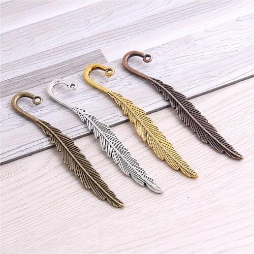 Sweet Bell 20 pcs 12*79 mm Four colors fashion classics feather shape two color lead free metal alloy bookmark 13C1643