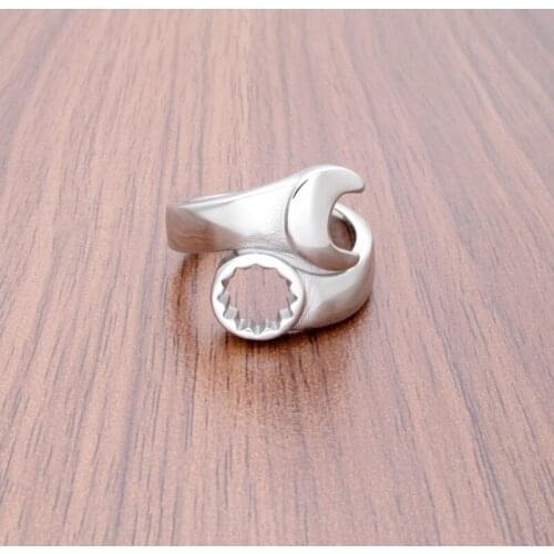 Free Shipping Vintage 316L Stainless Steel Silver Color Mens Wrench Screw Nut Ring For Gift Biker Jewelry
