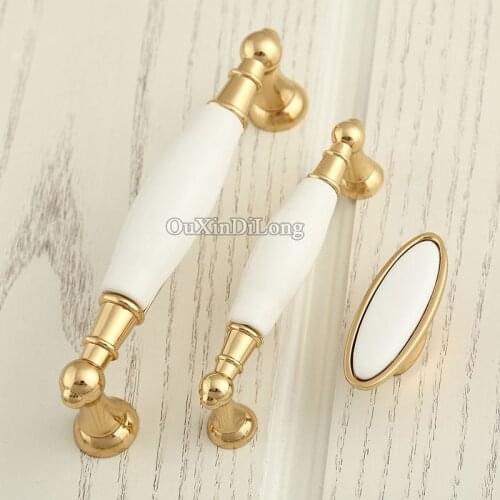 High Quality 10PCS European Golden Kitchen Door Furniture Handles Ceramic Cupboard Wardrobe Drawer Cabinet Pull Knobs & Handles