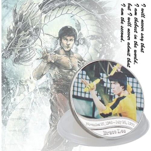 WR Bruce Lee Silver Plated Commemorative Coin Birthday Gifts Super Kungfu Star Metal Challenge Coin for Fans Collection