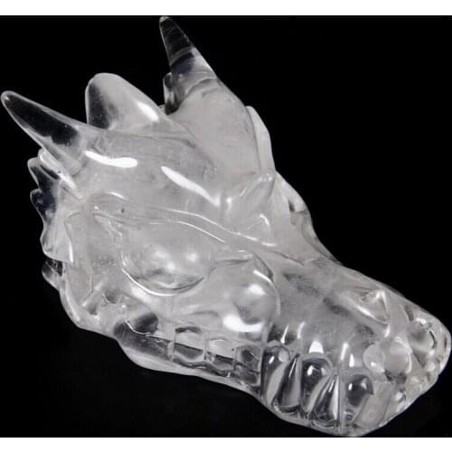 Xd j00547 QUARTZ ROCK Carved Dragon Skull, Crystal Healing