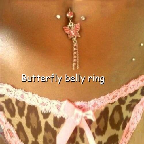 Y2k Accessories Shiny Butterfly Dangle Belly Ring Female Stainless Steel Vintage INS Body Piercing Egirl Style 2000s Aesthetics