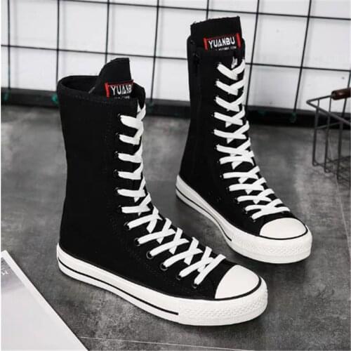 Women Canvas Vulcanized Shoes Black White Sneakers Classic Punk Preppy Style Flat Shoes Autumn Winter 2021