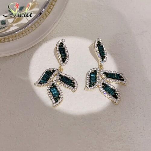 Green Leaf Earrings For Women Personality Brilliant Zircon Party Fashion Jewelry Accessories Brincos Pendant Wholesale S925 Pin
