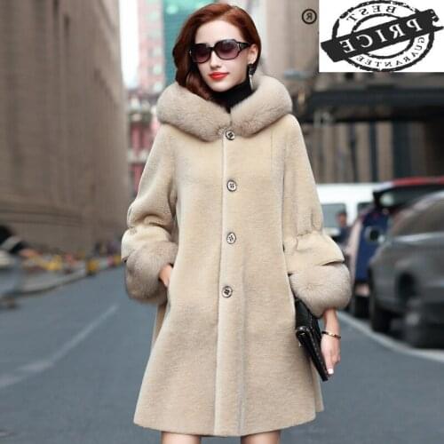 Natural Sheep Shearing Coat Women Winter Wool Jacket Large Fox Fur Clothes 2021 Korean Thick Warm Real Fur Coat Hiver a10