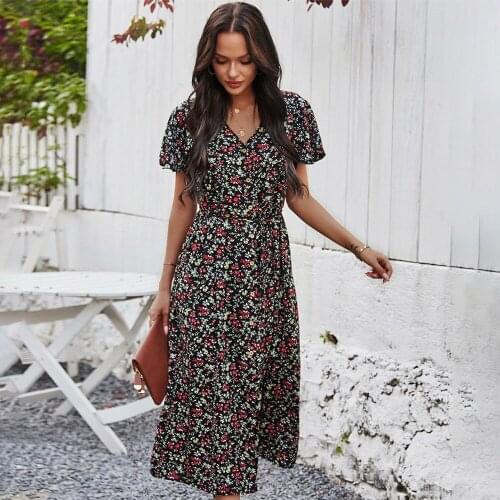 Female Floral Dress Ladies Clothing Dresses For Women Casual New Year Dress Woman Black Dress Women Dresses New Arrival 2021