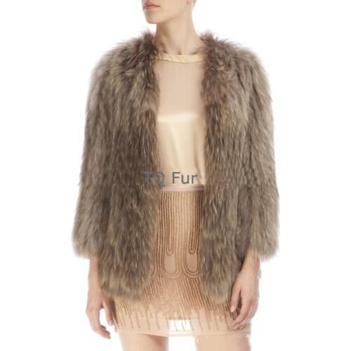 100% Real Raccoon Fur Coat Full Sleeve Raccoon Fur Jacket Overcoat Garment