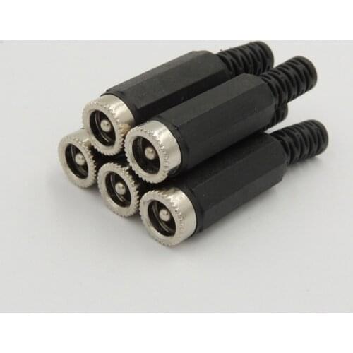 100PCS Black Plastic End 5.5mm x 2.5mm DC Power Female plug jack Connector Silver Tone InLine Socket for CCTV
