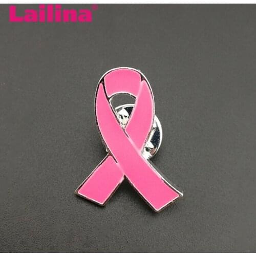 100pcs/lot 25mm Pink Enamel Ribbon Brooch Pin Breast Cancer Awareness Brooch