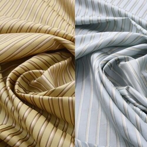 114CM Wide 16MM Stripe Print Light Yello Light Blue Twill Doupion Silk Fabric for Summer Spring Suit Dress Jacket H161