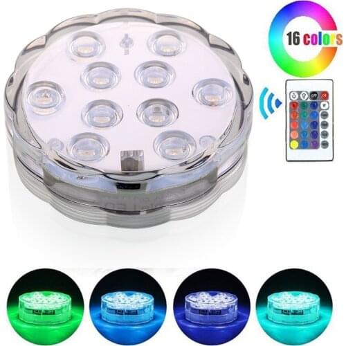 16 Colorful 10 Led Waterproof Submersible Fish Tank RGB Aquarium Light Vase Pool Lighting Underwater Decor Remote Controller