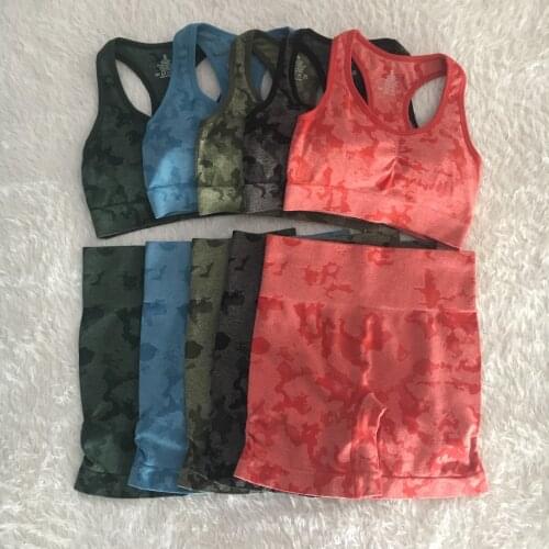 2PCS/Set Camo Yoga Set Sports Wear For Women Gym Fitness Clothing Yoga Shorts Running High Waist + Sport Bra GYM Sport Suit