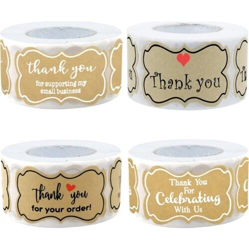 250 Pcs/Roll 3x5CM Natural Kraft Thank You Stickers 4 Types Adhesive Sealing Labels Gift Bag Baking Packaging Decor Stickers