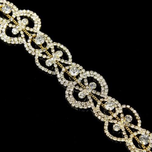 5Yards Clear Golden Rhinestone Chain Trim Bridal Dress Applique Wedding Cake Decor 3cm