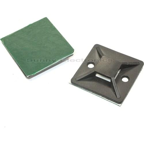 50pcs 30x30mm 1.2"x1.2" Black Self Adhesive Cable Wire Zip Tie Mounts Mounting Base Clamps Clip