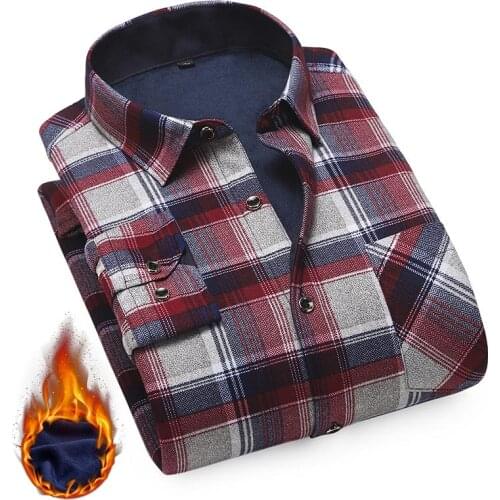 Aoliwen brand Winter Thick Velvet Dress Shirt For Men Casual Long Sleeve Plaid Warm Fleece Lining Shirts Fashion Soft Flannel4xl