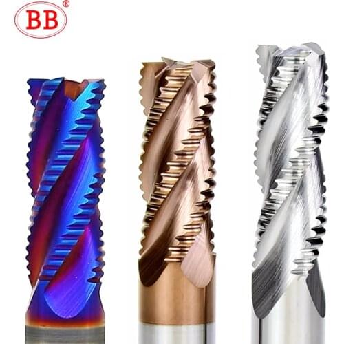 BB Roughing End Mill Solid Carbide 3 Flutes 4 Teeth for Steel Iron Aluminum MDF Fiberglass Acrylic Wood Copper Plastic