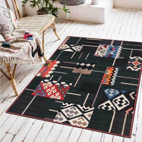Black Rug 3D Geometric Splicing Pattern Carpets For Living Room Hallway Kitchen Floor Mat Fashion Ethnic Anti-Slip Bedroom Mat