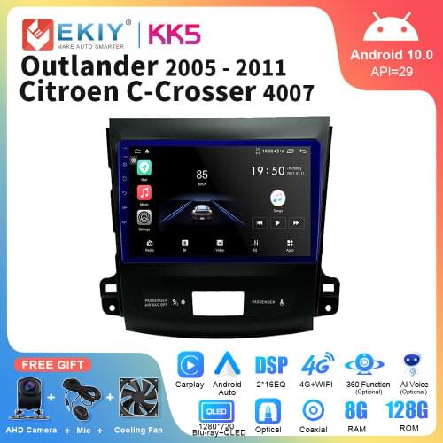 EKIY QLED 1280*720 6G 128G Android 10 Car Multimedia Radio For Mitsubishi Outlander 2006-2011 WIFI Navigation GPS Stereos Player