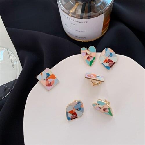 New Enamel Metal Contrast Color Geometric Design Personality Trendy Colorful Chic Stud Earrings For Women Jewelry