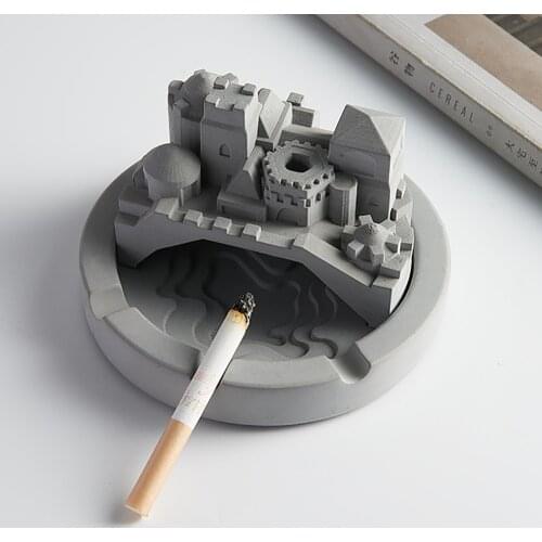 Resin Mold Ashtray Silicone Round with European Style Architecture Cement Decoration Tool
