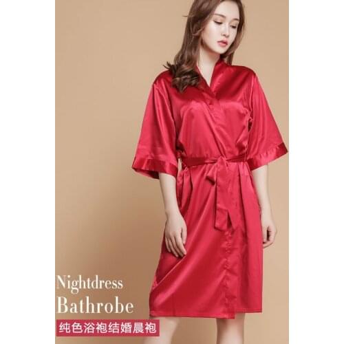 Custom design summer women fashion basic design soft satin silk three quarter sleeve bridesmaid thin bathrobe