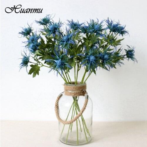 Artificial 3 Heads Glitch Plants Eryngium Fake Plants Peculiar Flower Wedding Home Garden Decor Party Flower Arrangement