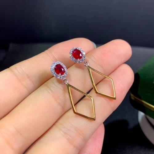 Exquisite red ruby gemstone stud earrings for women silver ornament girl birthday party anniversary engagement gift natural gem