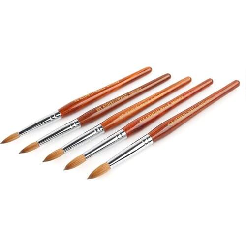 Gel Nail Art Brush with Wood Texture Big Mahogany Round 100% Kolinsky Crystal Carved Powder Flower Shaping Paint Brush