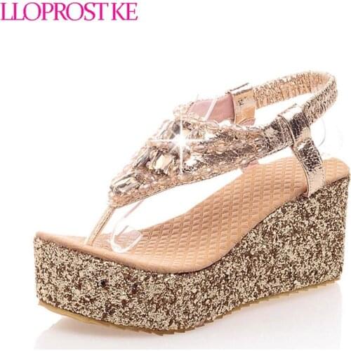 LLoprost ke New High heel platform Gold silver Sandals Rhinestone Glittering Party Summer shoes for women Fashion Casual MY315
