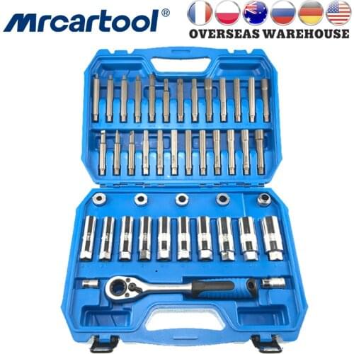 MR CARTOOL 43pcs Steering Hub Suspension Shock Absorber Strut Nut Removal Tool Go-thru Socket Kit Ratchet Sockets Set Car Repair