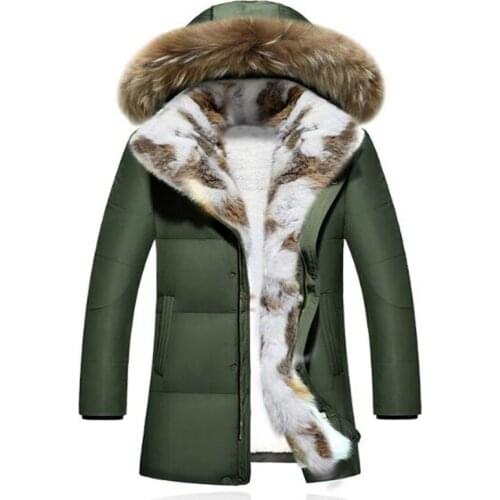 Mens and Womens Leisure Down Jacket 2019 Winter Thick Hood Detached Warm Waterproof Big Raccoon Fur Collar For -30 degrees