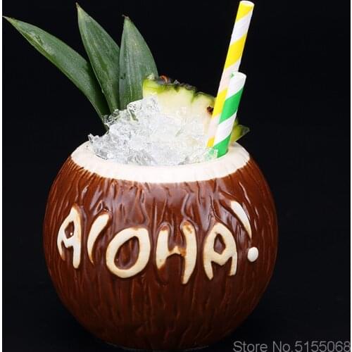 Aloha Hawaii Hollywood Baby Bar Ceramic Coconut Cocktail TIKI Mug Cold Drink Wine Glass Ice Cream Smoothie Tumbler Cup Wholesale