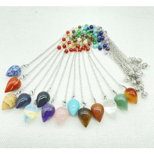 Natural Gem Stone Quartz Crystal Tiger Eye 7 Chakra Reiki Healing Pointed Water Drop Pendant For Charm Jewelry Making Pendulums