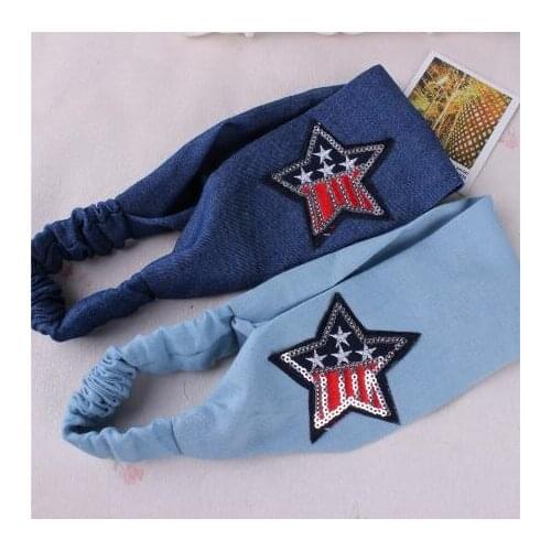 2016 New Cute Fashion Girls Denim Hair Accessories Shiny Star Hairband Turban Knot Headband Headwrap Bandage